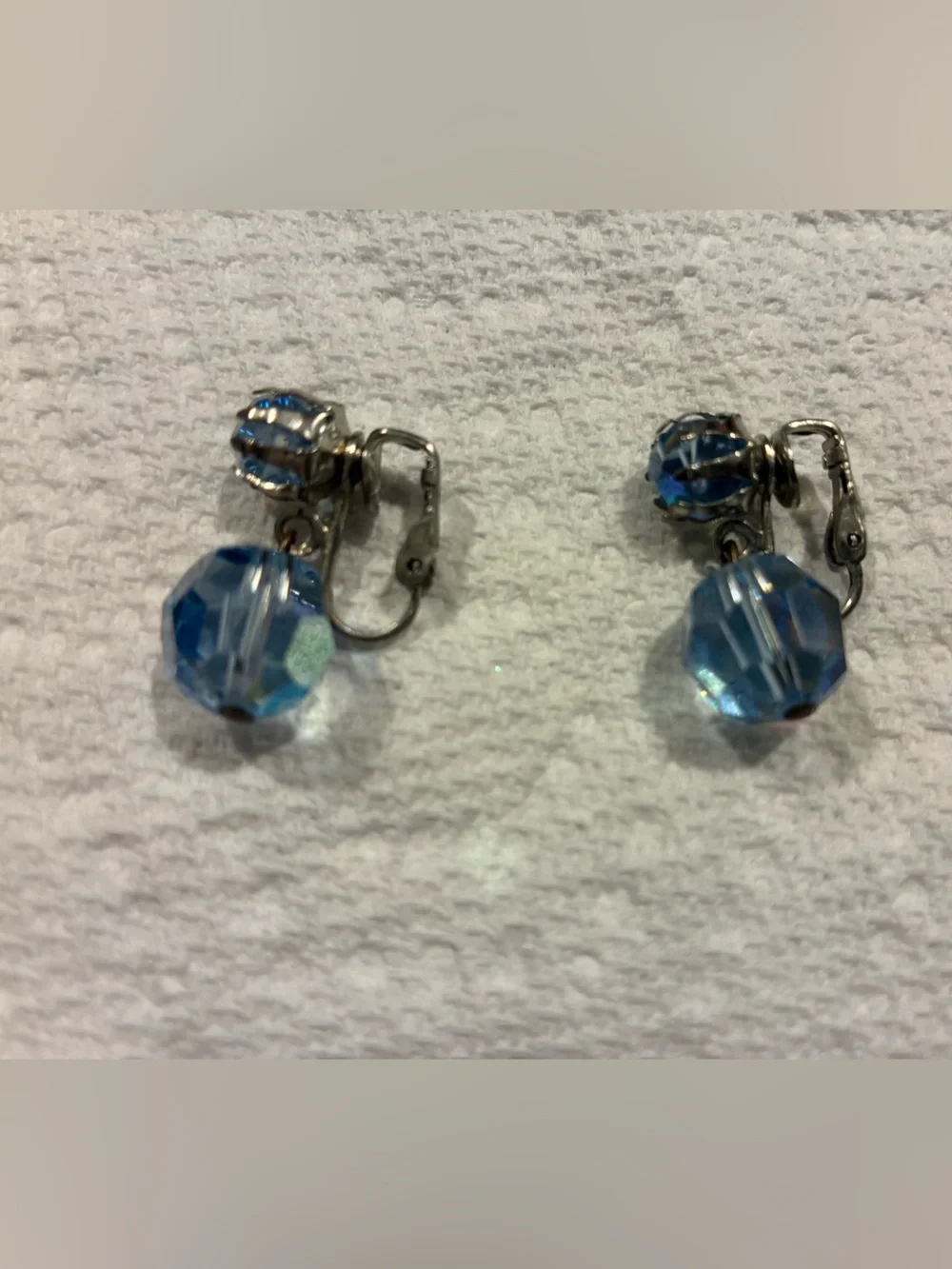 Women’s clip on blue crystal earrings